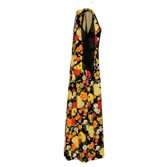 Floral Dress, Maxi Dress, Sheer Black Sleeves, Reiner of Chicago, Flower Power, - Picture 4 of 16